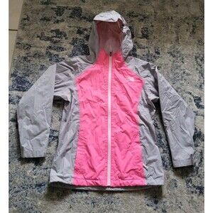 The North Face Girls Osolita Dry Vent Hooded Rain Jacket Pink And Gray Size L